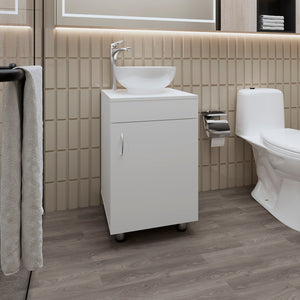 English Elm FM Modern Floating Bathroom Vanity with Integrated Sink and Soft-Close Door for Sleek Storage White 28.35 L x 22.44 W x 11.42 H B128P293885