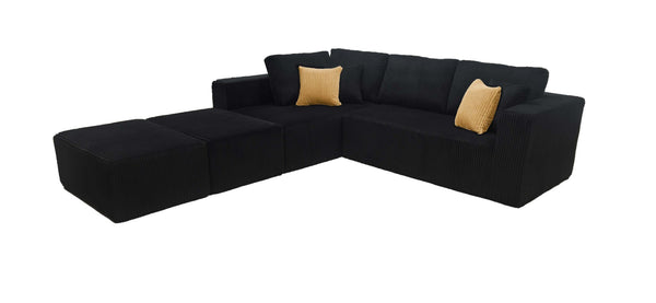 English Elm Full Corduroy Sectional Sofa with Two Moveable Ottomans Ready to Use Straight From Box Black B2748S00060