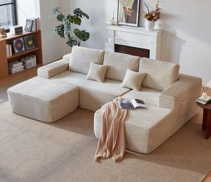 English Elm 104''cloud Modular U-shaped Sectional Plush Corduroy Deep Seat Sofa for Living Room W3975S00030