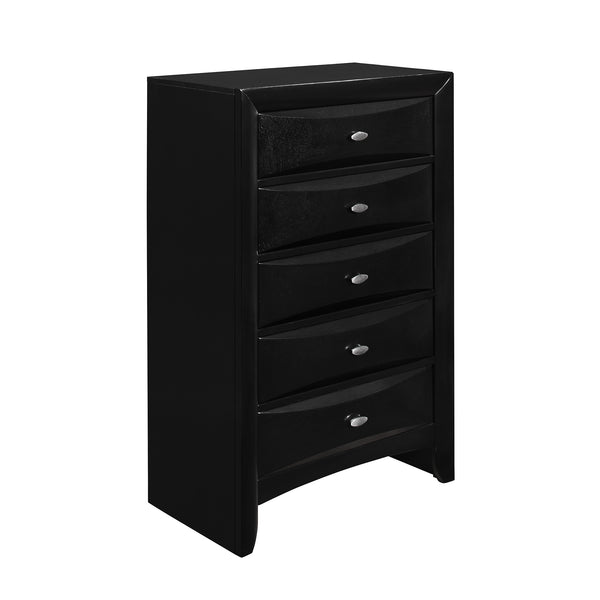 English Elm LUCILLE Solid Wood 5PC Full Bedroom Set with Bookcase Headboard, 6 Storage Drawers, Slatted Base Black 77.87 L x 24.09 W x 5.75 H B201S00265