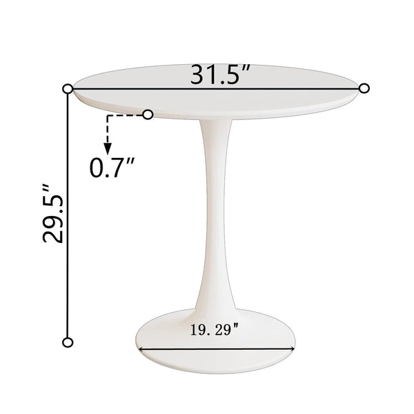 English Elm 31.5" White Tulip Dining Table – Mid-Century Round MDF Top with Pedestal Base, Seats 2-4 Comfortably W3732P356631