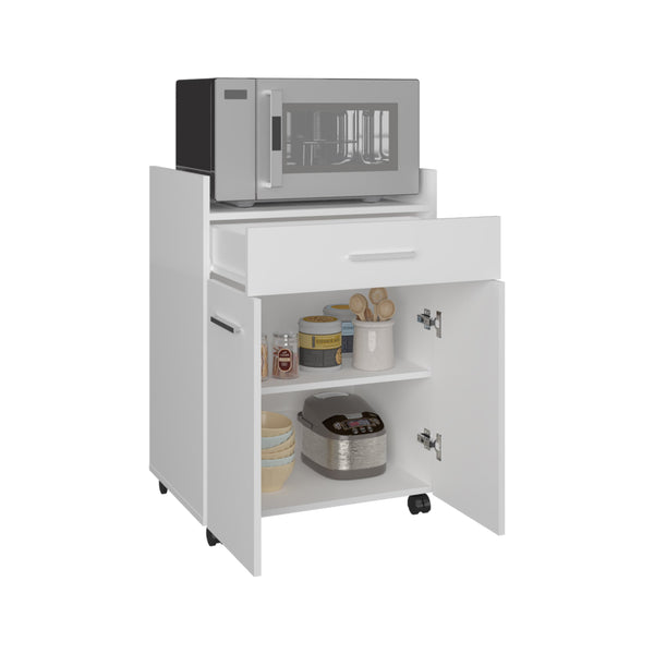 English Elm Glover Mobile Kitchen Cart with Casters, Drawer, Shelves & Cabinet — Kronos White Prep Island, Compact Storage Solution B200P335364