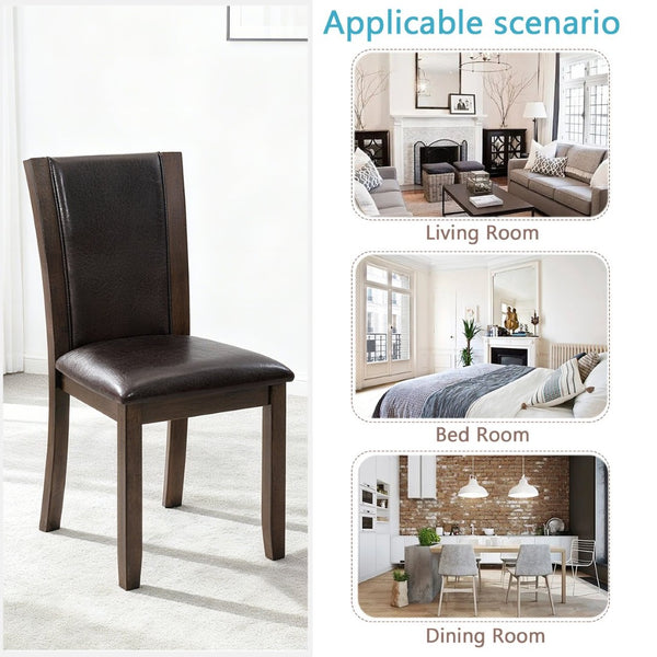 English Elm Dining Chairs Set of 4 Rubberwood Frame with Padded Faux Leather Ergonomic Seats Dark Walnut W1998P248105