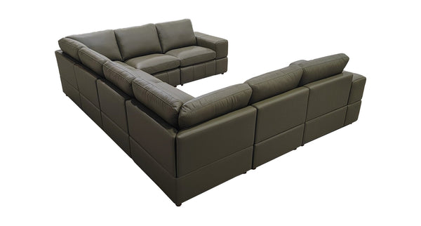 English Elm Large Square Arm Leather Match Modular Sectional for Spacious Living Rooms Olive Green B2748S00146