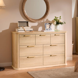 English Elm Fluted Wave Panel 7 Drawer Mdf Dresser Modern Bedroom Storage with Tv Stand Top T5326P425097