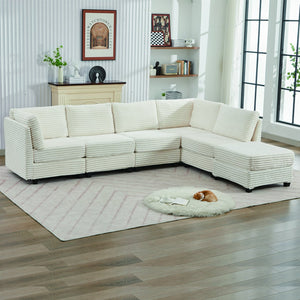 English Elm Corduroy Plush U-Shaped Sectional Sofa with Storage Ottoman, Pet-Friendly Durable Modular Comfort Beige W2915S00062