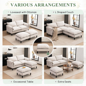 English Elm Convertible Convertible sofa with storage footstools, compact U-shaped 2-seater for small spaces, durable fabric comfort Beige W2012P252428