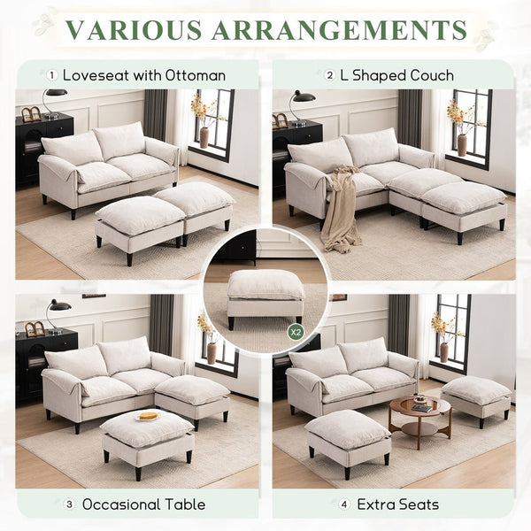 English Elm Convertible Convertible sofa with storage footstools, compact U-shaped 2-seater for small spaces, durable fabric comfort Beige W2012P252428