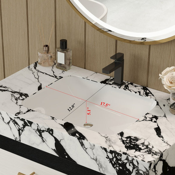 English Elm Modern Freestanding Bathroom Vanity with Sintered Stone Top and Golden Steel Legs W3136S00050