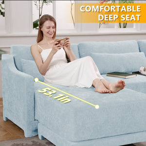 English Elm Three-Seater Chenille Sofa With Movable Ottomans - Stylish Comfort For Living Rooms & Studies W714S01207-GIGA