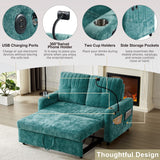 English Elm 53.9" Modern Loveseat Pull-Out Sofa Bed With Adjustable Backrest, Two Cup Holders , A Phone Holder, Three Charging Ports and Side Storage Pockets For Living Room, Teal