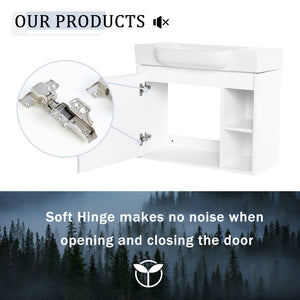 English Elm 28'' Floating Bathroom Vanity with Ceramic Sink Soft Close Door Melamine Cabinet Glossy White W999P426642