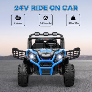 English Elm Qaba 24v Two Seat Kids Ride on Car with Dual Motors Spring Suspension Remote Blue W2225P249873