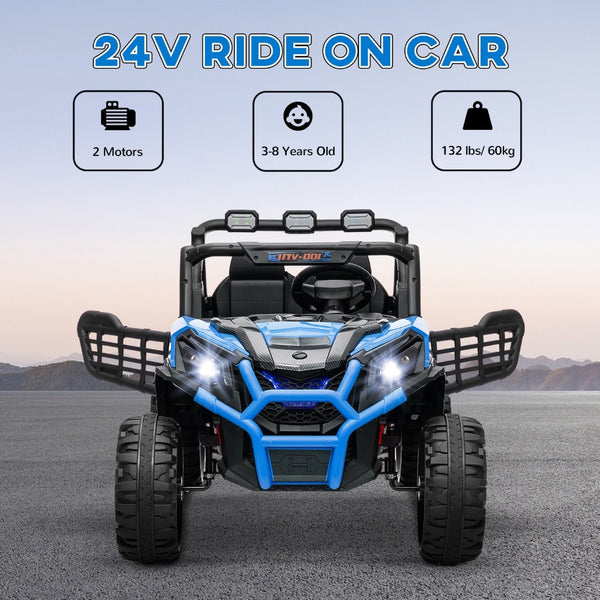 English Elm Qaba 24v Two Seat Kids Ride on Car with Dual Motors Spring Suspension Remote Blue W2225P249873