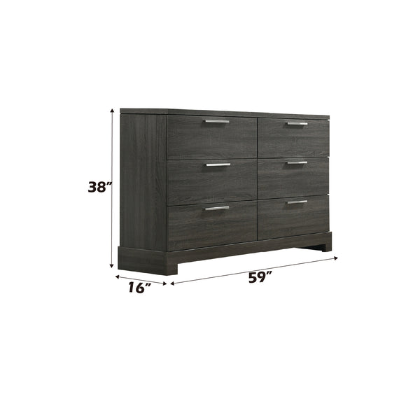 English Elm Lantha Sleek Oak Finish Dresser with Six Smooth-Glide Drawers, Wood Sled Base, Durable Dovetail Craftsmanship Gray 63 L x 18 W x 41 H B2726P257365