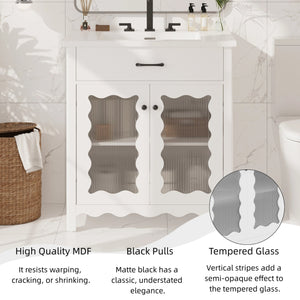 English Elm Christopher Knight Home® - 30 Inches Bathroom Vanity With Tempered Glass Doors, Space-Saving Design, White Rubber Wood Style N817P299499W