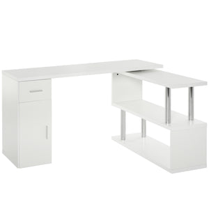 English Elm HOMCOM Space-Saving Rotating L-Shaped Computer Desk 55" with Shelves, Cabinet & Drawer, White W2225P217266