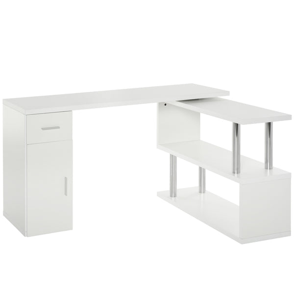 English Elm HOMCOM Space-Saving Rotating L-Shaped Computer Desk 55" with Shelves, Cabinet & Drawer, White W2225P217266