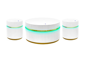 English Elm Tavita Glam Three Piece Round Glass Top Tables with Led Glow and Gold Reeded Base B061S00877