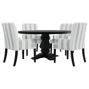 English Elm Draper Striped Polyester Dining Arm Chair with Matte Black Rubberwood Frame Modern B062P441430