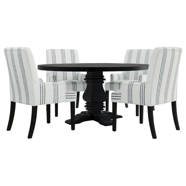 English Elm Draper Striped Polyester Dining Arm Chair with Matte Black Rubberwood Frame Modern B062P441430