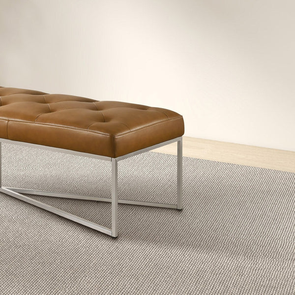 English Elm Harper Full-grain Leather Tufted Bench with Metal Base for Bedroom or Entryway B183P255200