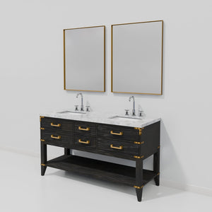 English Elm Black Oak Double Bath Vanity With Carrara Marble Top, Chrome Faucets & 28" Mirrors For Stylish Upgrade B2731S02196