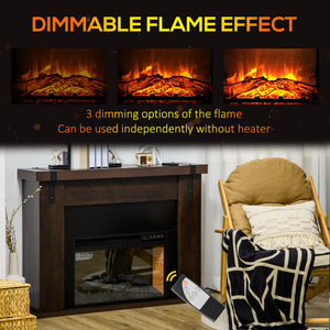 English Elm HOMCOM 36" Electric Fireplace Heater with Remote, 1500W Wall/Recessed Mount, Realistic Flames Brown W2225P249861