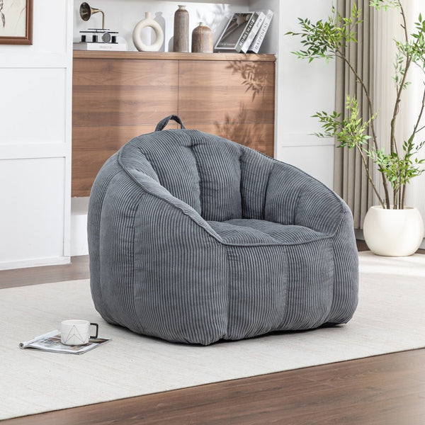 English Elm Giant Corduroy Bean Bag with Armrests Shredded Foam Lounge Chair for Living Room Dark Gray W2200P442623