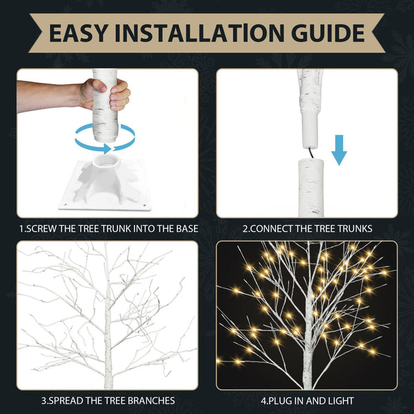 English Elm Set of Lighted Birch Tree with 216 Warm White LEDs, 3-Sizes 4/5/6FT, Indoor/Outdoor Romantic Decor N710P181843Y