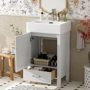 English Elm 20.28'' 20.28" Modern Bathroom Vanity with Ceramic Sink, Solid Wood Frame, Soft-Close Drawer & Cabinet - Space-Saving Design White N729P277755K