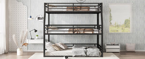 English Elm Full/Full Xl Over Queen Metal Triple Bunk Bed With Safety Guardrails – Heavy-Duty, Noise-Reducing Design W1580S00175