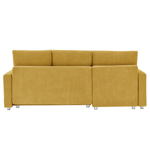 English Elm L L Shaped Convertible Sleeper Sofa Bed with Reversible Chaise, Pull-Out Bed, Hidden Storage Covers Yellow W1117S00115