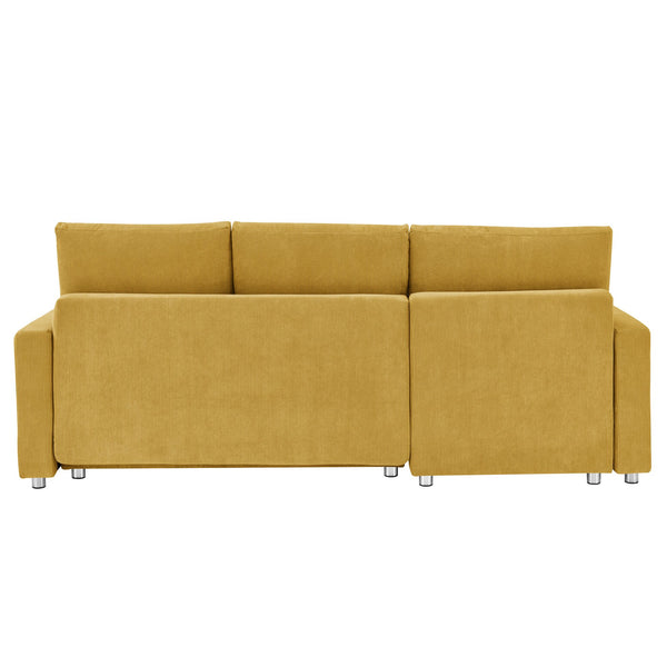 English Elm L L Shaped Convertible Sleeper Sofa Bed with Reversible Chaise, Pull-Out Bed, Hidden Storage Covers Yellow W1117S00115
