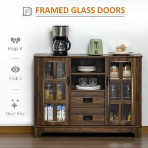 English Elm Homcom Elegant Sideboard Buffet Cabinet With Glass Doors, Adjustable Shelves & Drawers For Storage Solutions W2225P229376