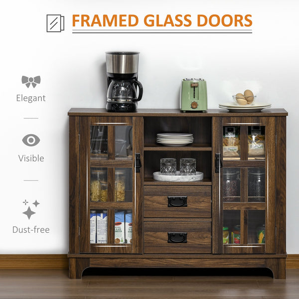 English Elm Homcom Elegant Sideboard Buffet Cabinet With Glass Doors, Adjustable Shelves & Drawers For Storage Solutions W2225P229376