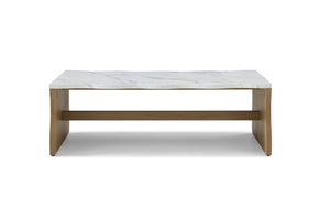 English Elm 47.24" Whisper Of Waves Modern Coffee Table - Sculptural Faux Marble Design With Warm Wood Base W2664P346444