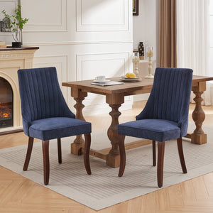 English Elm Rayon Plush High-Back Dining Chair Set with Rebound Sponge, Steel Springs & Curved Solid Wood Legs Blue W1143P190235
