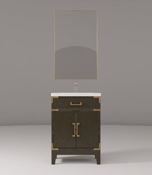 English Elm Brown Oak Single Bath Vanity 24" W x 18" D with Acrylic Top, 18" Mirror & Chrome Gooseneck Faucet Set B2731S02000