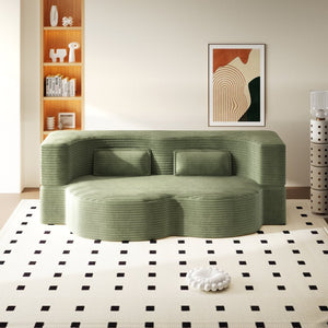 English Elm Modern Corduroy Floor Sofa Foldable Twin Sleeper Foam Filled for Dorms and Playrooms Green W1885P446610