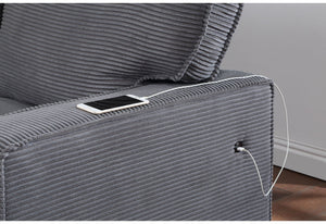 English Elm TERRITORY Light Grey Pull Out Sofa Bed with Flip-Down Cup Holders, Dark Gray Fabric, Modern Wood Frame B201S00325