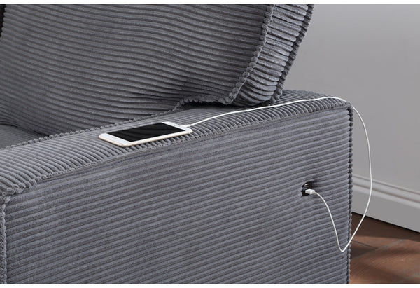 English Elm TERRITORY Light Grey Pull Out Sofa Bed with Flip-Down Cup Holders, Dark Gray Fabric, Modern Wood Frame B201S00325