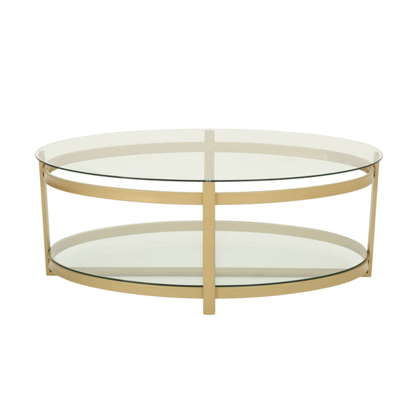 English Elm Christopher Knight Home® - COFFEE Antique Brass Glass Coffee Table 49" L Elegant Mid-Century Design Durable Tempered Top 63451.00