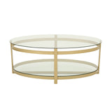 Christopher Knight Home® - Noble House - Plumeria Modern Glam Tempered Glass Oval Coffee Table with Iron Frame, Brass Finish