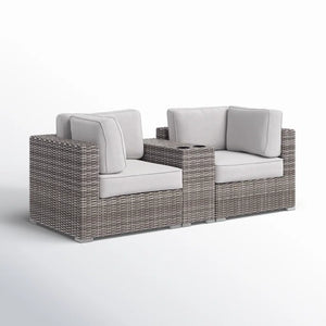 English Elm 79'' Outdoor Loveseat – Stylish Hdpe Wicker Seating With Cushions & Built-In Cup Table For Two B120S00114