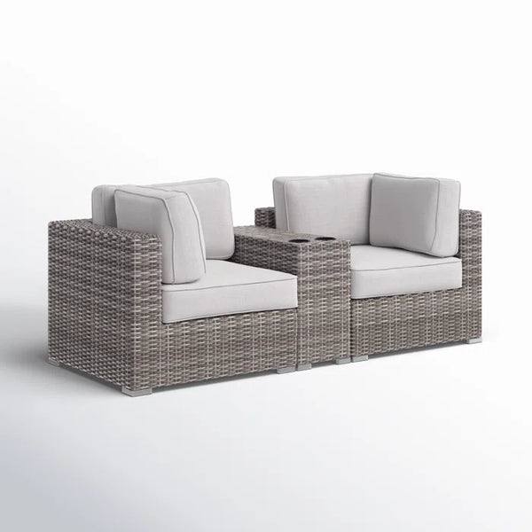 English Elm 79'' Outdoor Loveseat – Stylish Hdpe Wicker Seating With Cushions & Built-In Cup Table For Two B120S00114