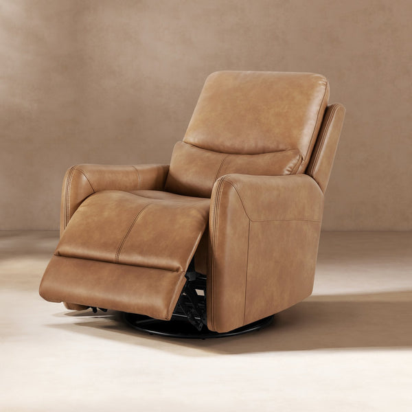 English Elm Jennifer Taylor Home - Dublin 30" Swivel Power Recliner Arm Chair in Saddle Faux Leather with 360° Base and Plush Foam Support Brown B2719P328580
