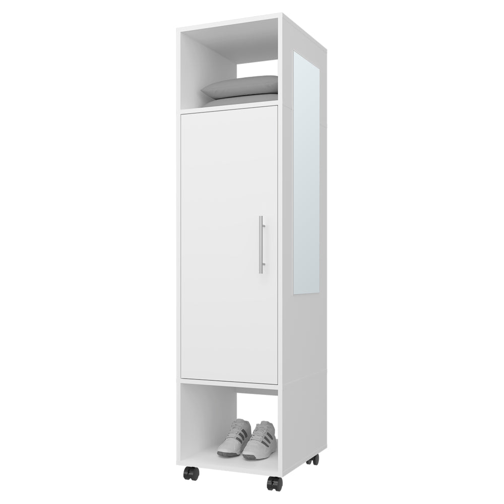 English Elm Summit Melamine Wardrobe with Mirror, Door & Open Storage — Space-Saving Modern Closet for Bedrooms B128P225195