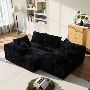 English Elm U-shaped Modular Corduroy Sectional Sofa Low Profile Design for Spacious Living Rooms Black W3653S00004