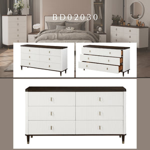 English Elm Carena Elegant White and Walnut Finish Dresser with Felt-Lined Jewelry Tray and Spacious Drawers White+Walnut 69.75 L x 21.25 W x 33.25 H B2726P247222